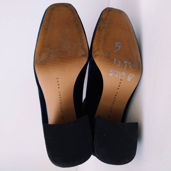 Zara Trafaluc EU 35 Velvet Zip Front Boots Chunky Heel Blue Funky Cool Holiday - Picture 9 of 10